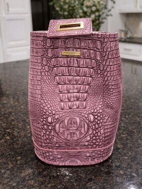 Brahmin Maddie Sling Mulberry Potion Pink Croc Embossed Leather Bucket Bag Rare
